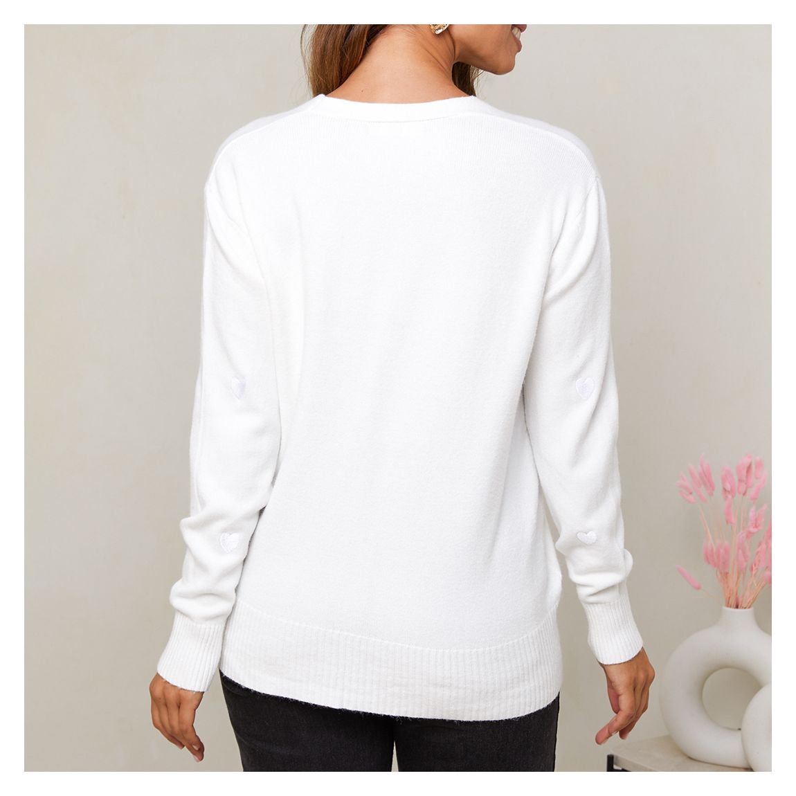 White Cashmere Blend Embroidered Cardigan main product photo