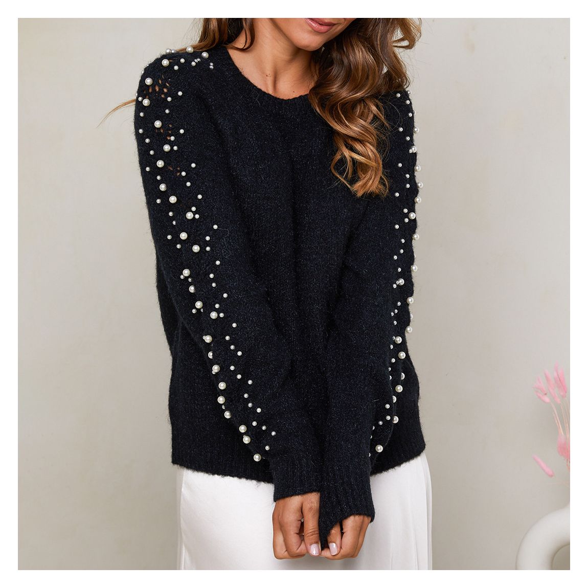 Black Cashmere Blend Embellished Jumper main product photo