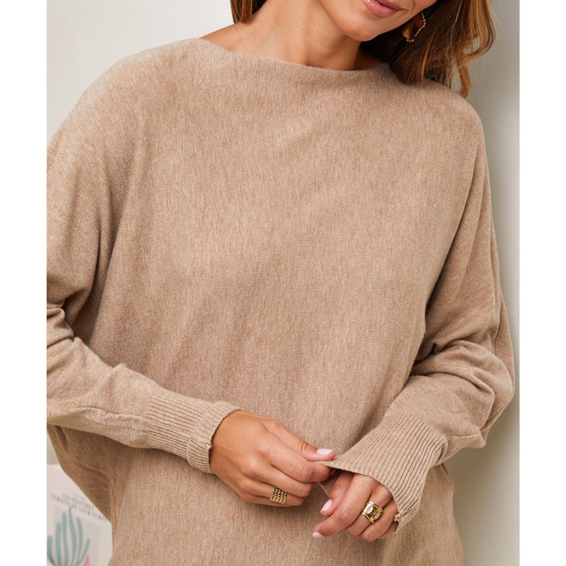 Camel Cashmere Blend Boat Neck Jumper main product photo