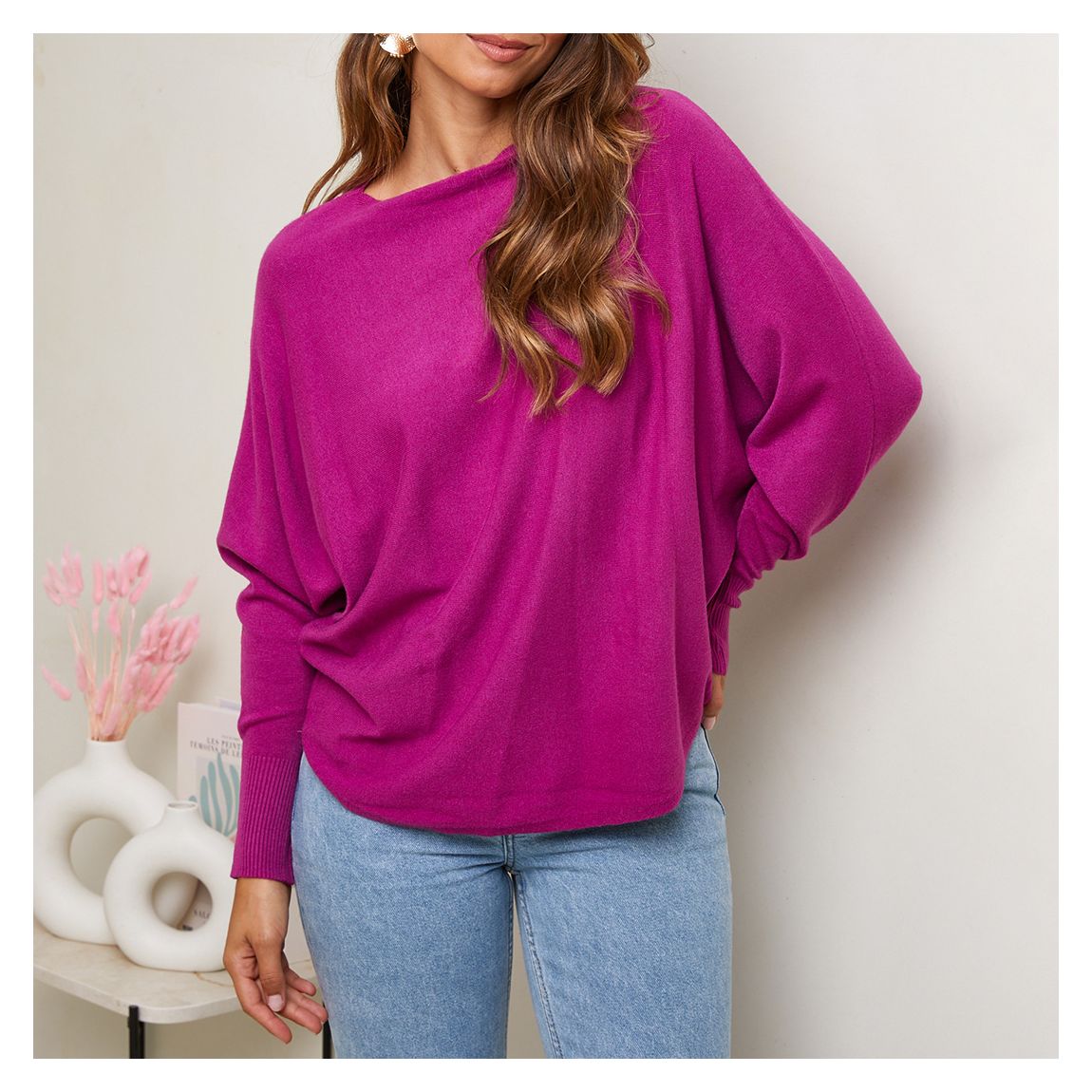 Dark Pink Cashmere Blend Boat Neck Jumper main product photo