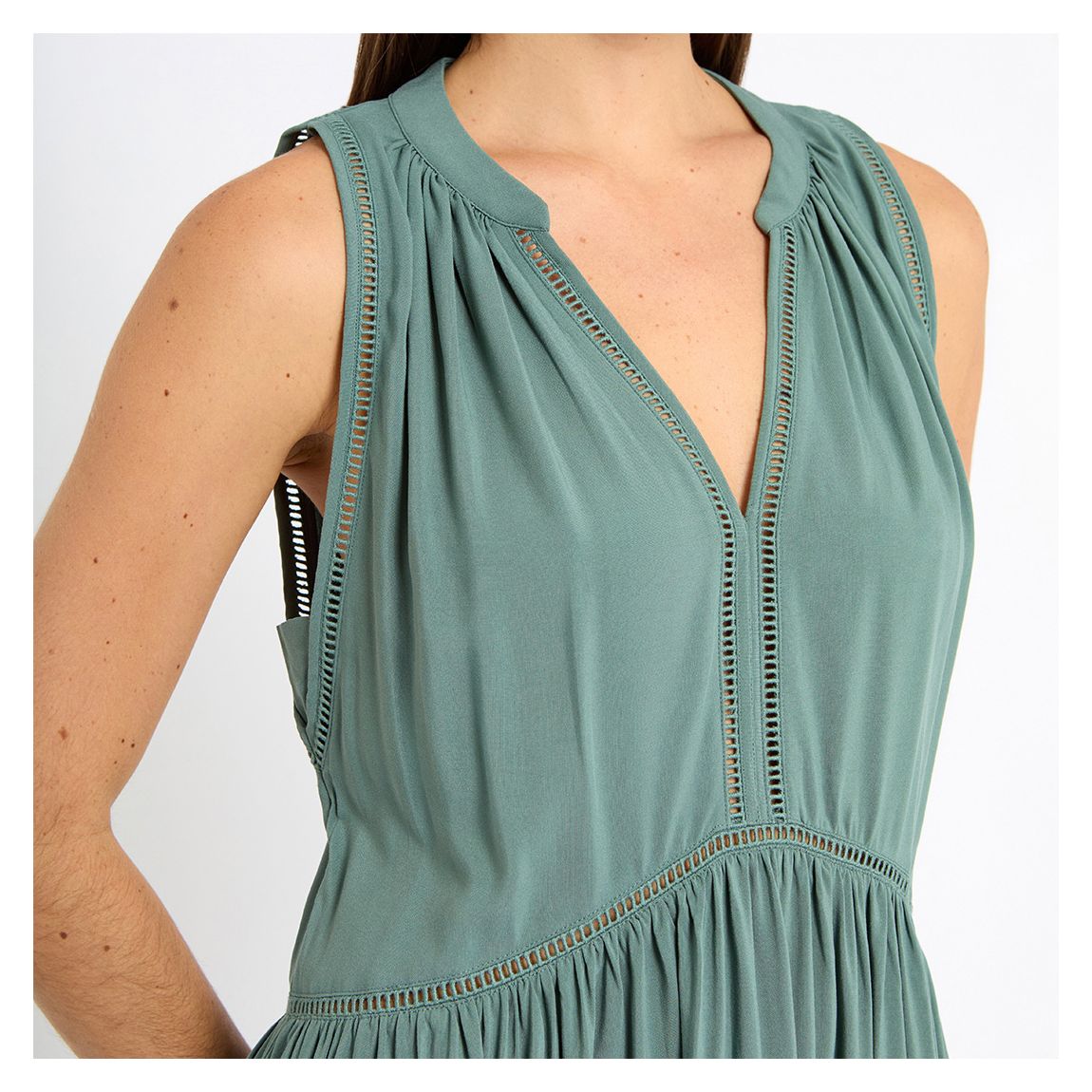 Olive Green Ladder Detail Mini Dress main product photo