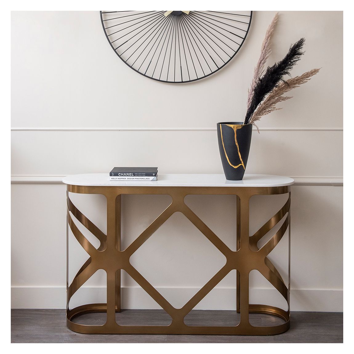 Metropolitan Console Table Satin Bronze with Off-White Marble Top main product photo