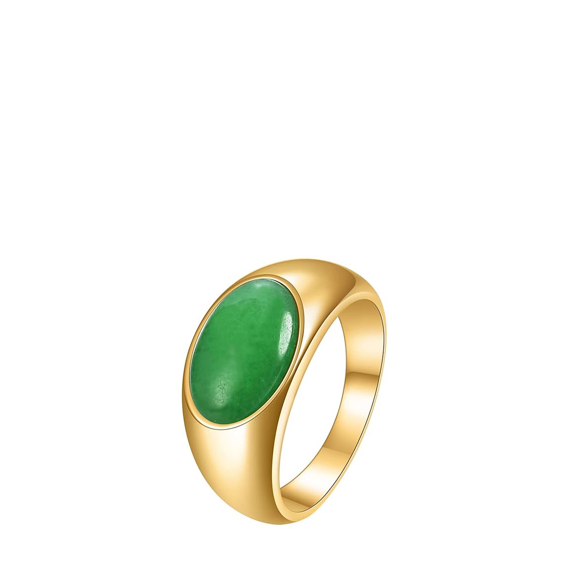 18K Gold Oval Green Jade Gemstone Ring main product photo