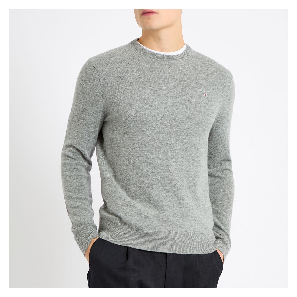 Grey Extrafine Lambswool Crew Neck Jumper main product photo