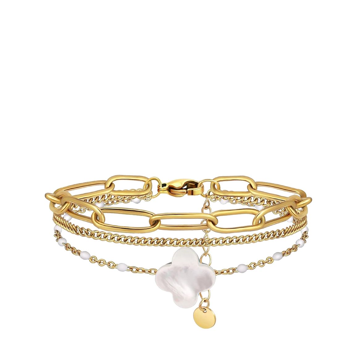 18K Gold White Mother Of Pearl Motif Layer Bracelet main product photo