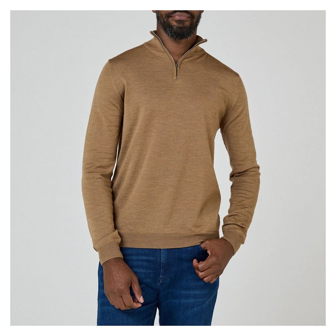 Camel Curragh Quarter Zip Merino Wool Jumper main product photo