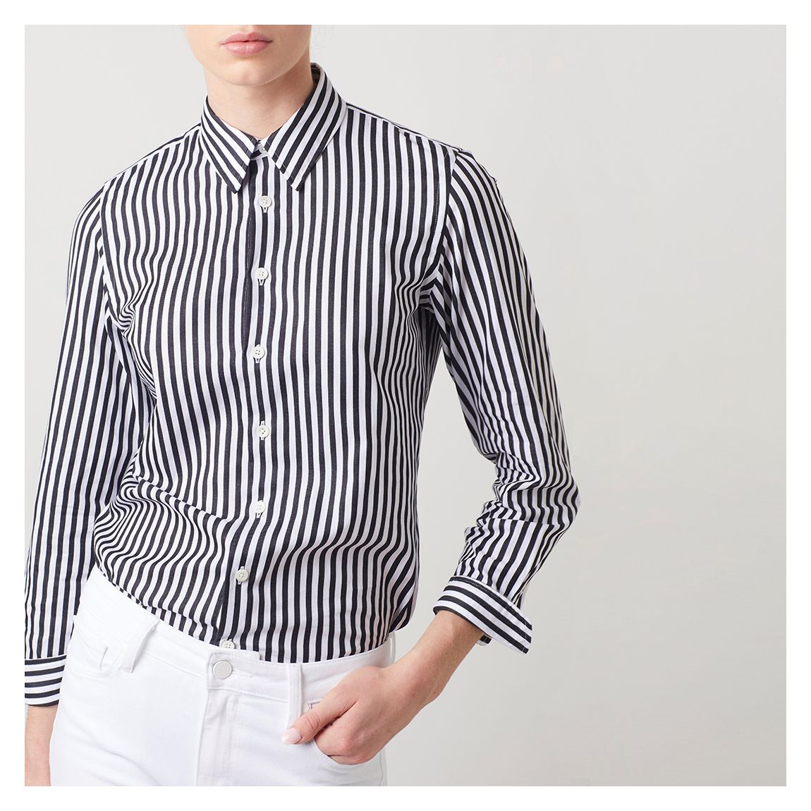 Black/White Striped Tailored Fit Cotton Shirt main product photo