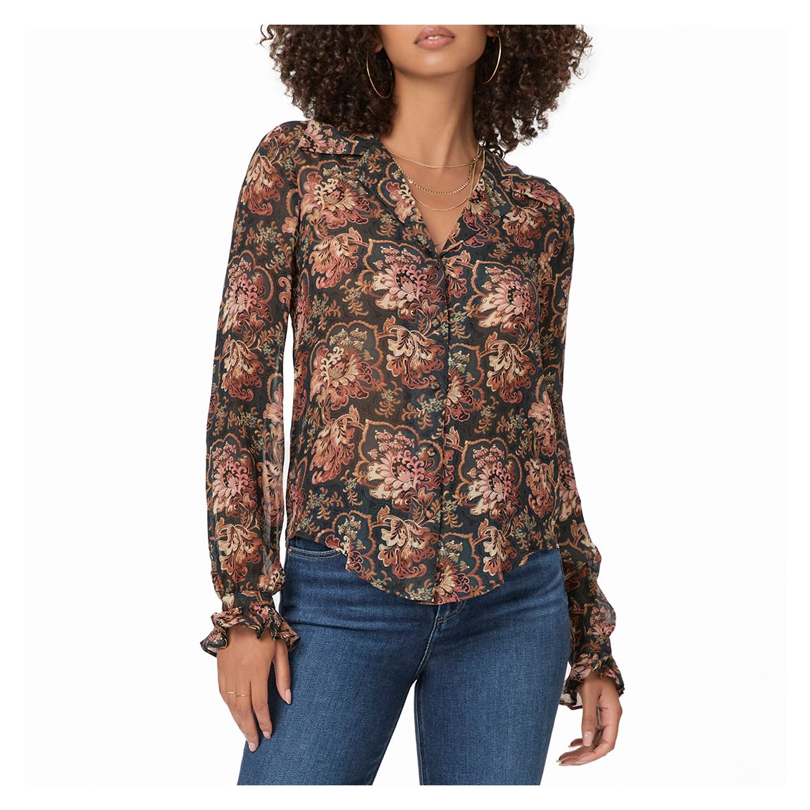 Brown Floral Silk Ellyn Shirt main product photo