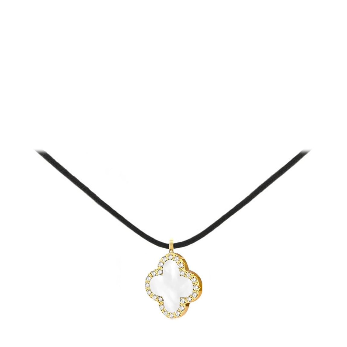 18K Gold White Clover Drop Necklace main product photo