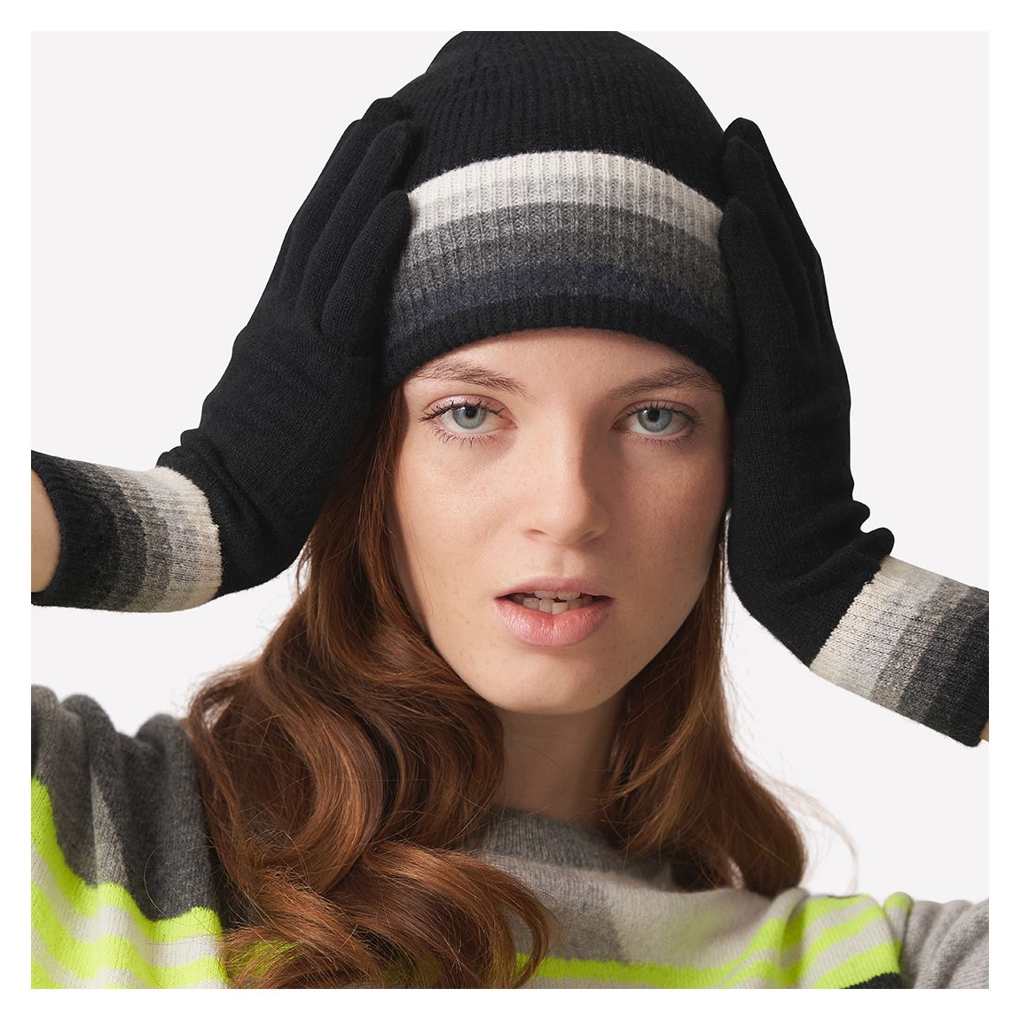 Black And Grey Rainbow Stripe Gloves main product photo