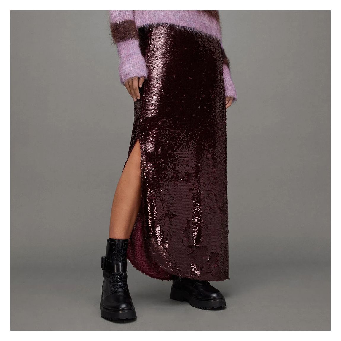 Dark Red Opal Sparkle Midi Skirt main product photo