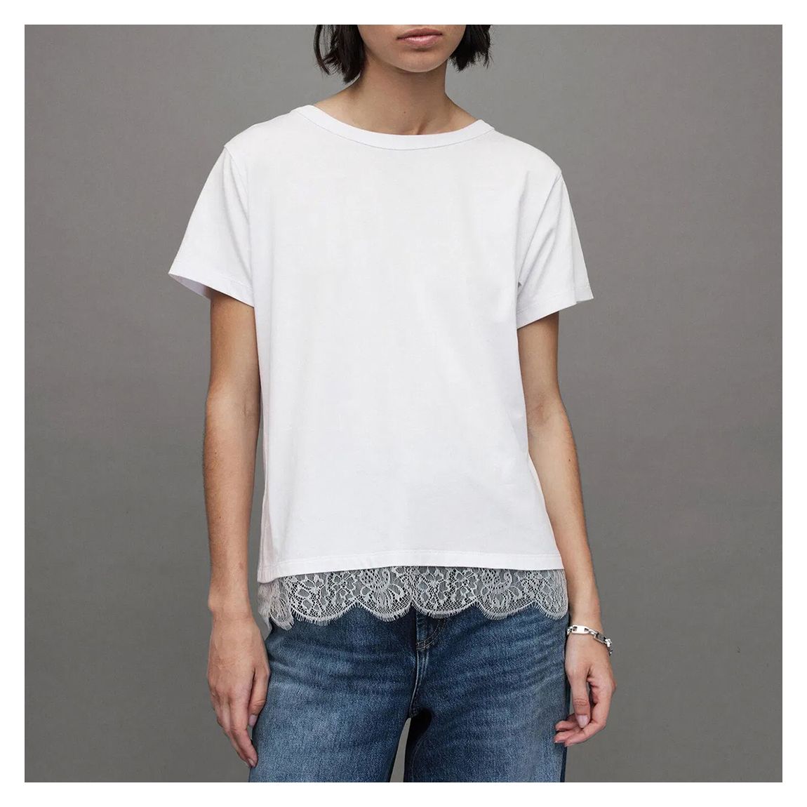 White Lee Lace Trim Cotton T-Shirt main product photo