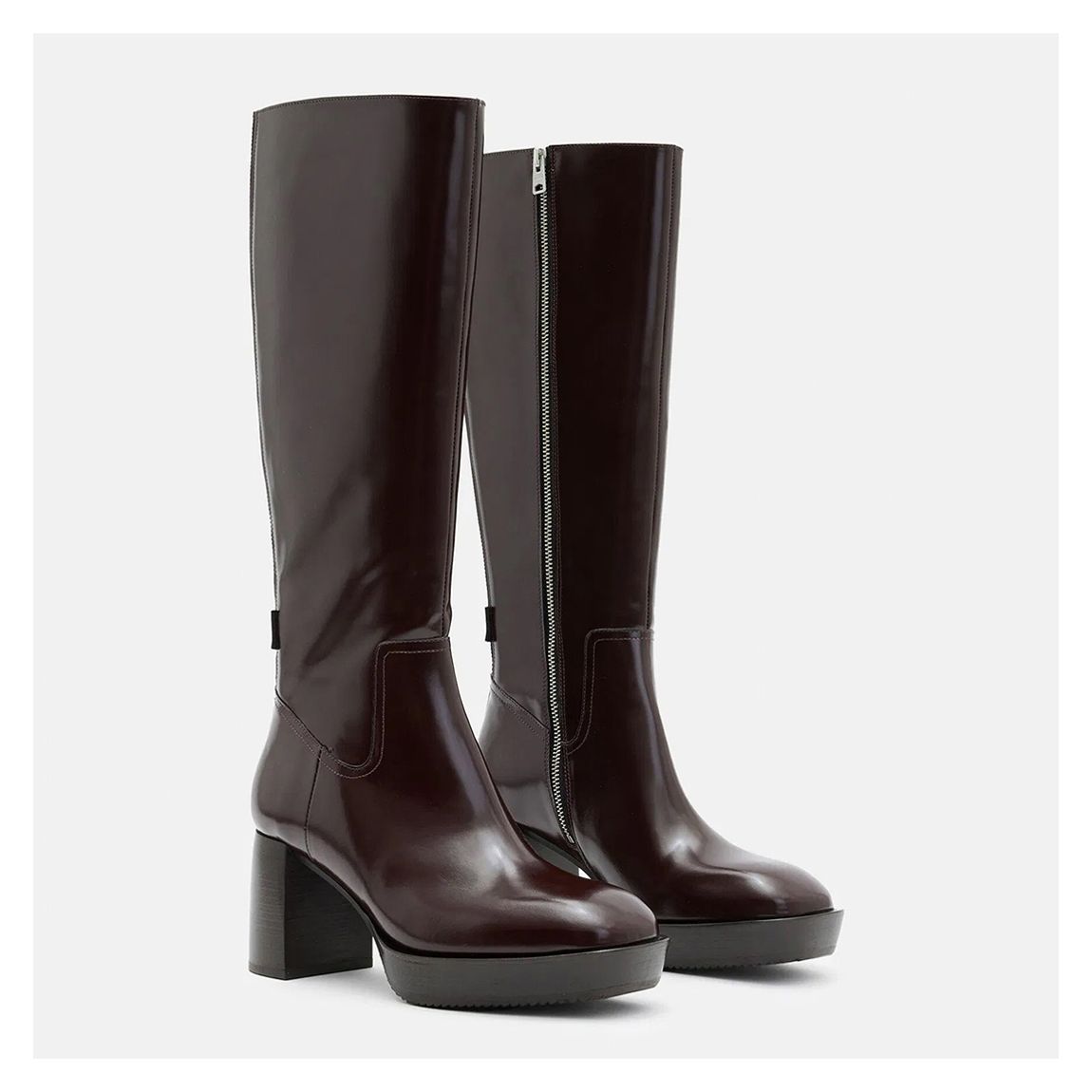 Dark Red Pip Knee High Leather Boots main product photo