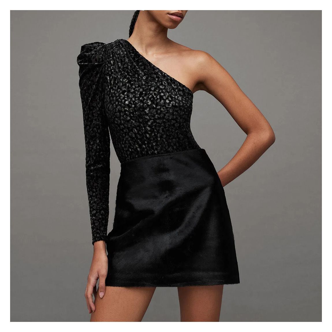 Black Daphne Animal Print Bodysuit main product photo