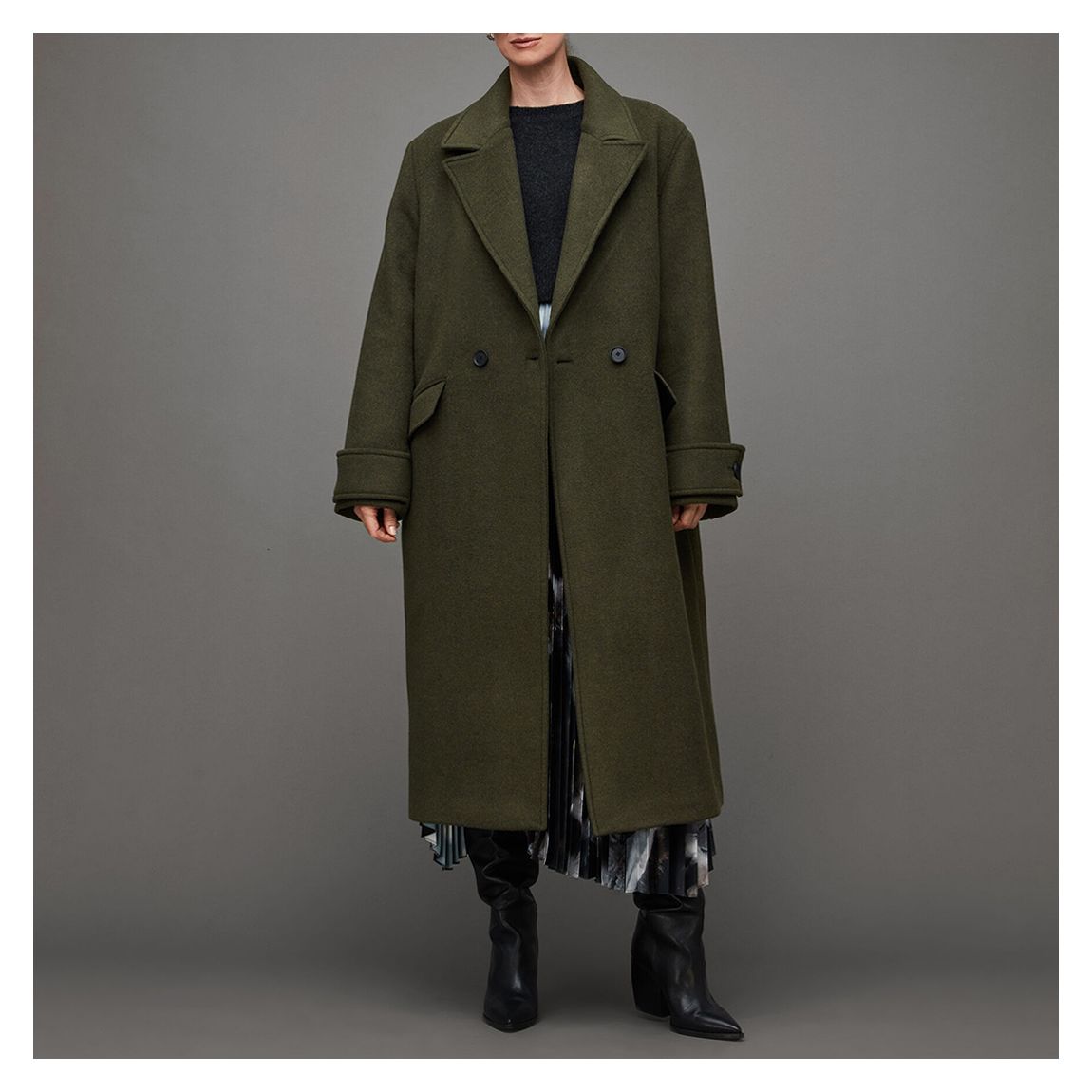 Khaki Mabel Wool Blend Longline Coat main product photo