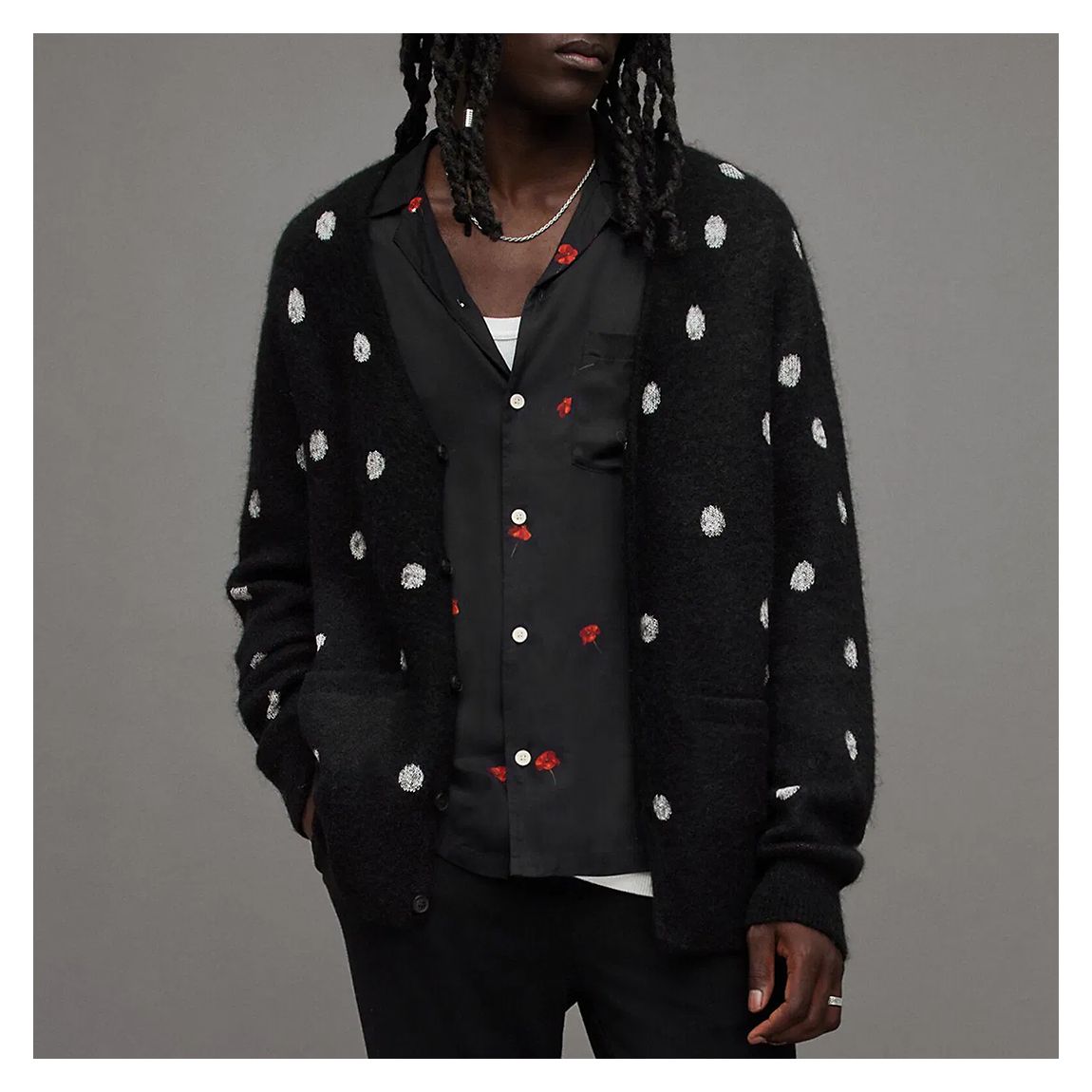 Black Polk Dot Wool Blend Cardigan main product photo