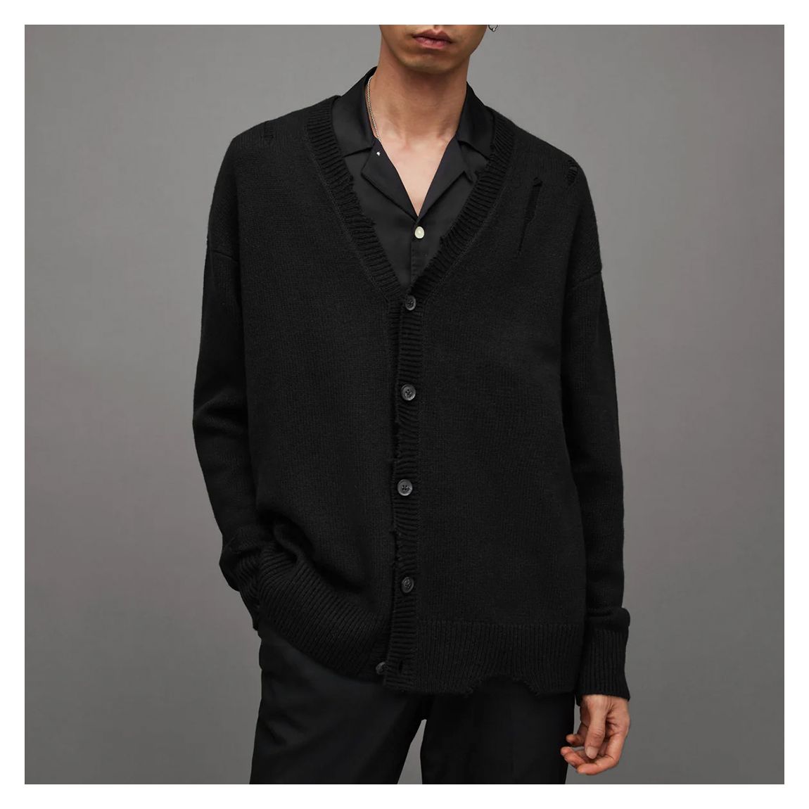 Black Vicious V-Neck Wool Blend Cardigan main product photo