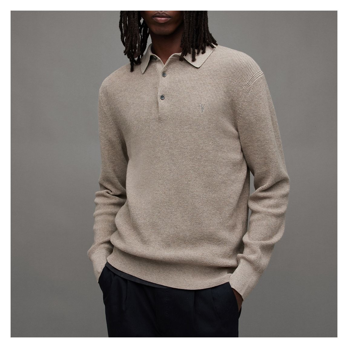 Stone Aspen Long Sleeve Wool Blend Polo Shirt main product photo