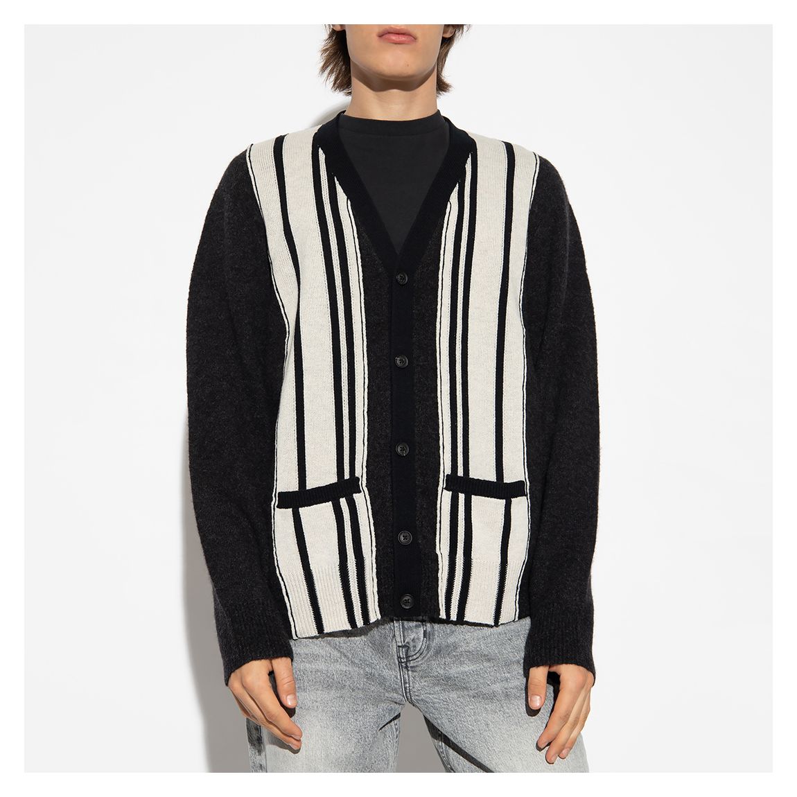 Black Berkley Striped Wool Blend Cardigan main product photo