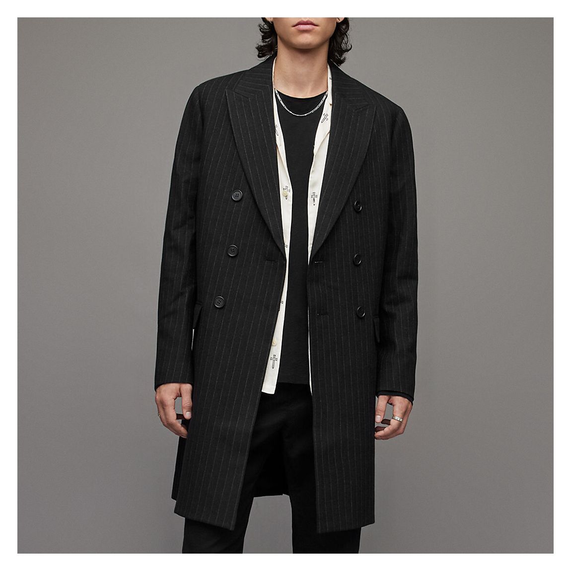 Black Brock Pinstripe Cotton Blend Coat main product photo