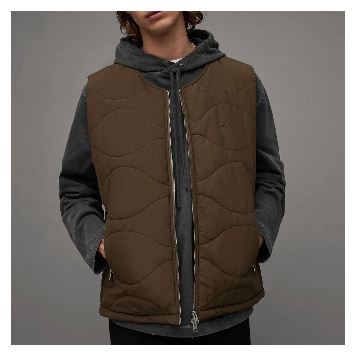 Brown Nebular Quilted Cotton Blend Gilet main product photo
