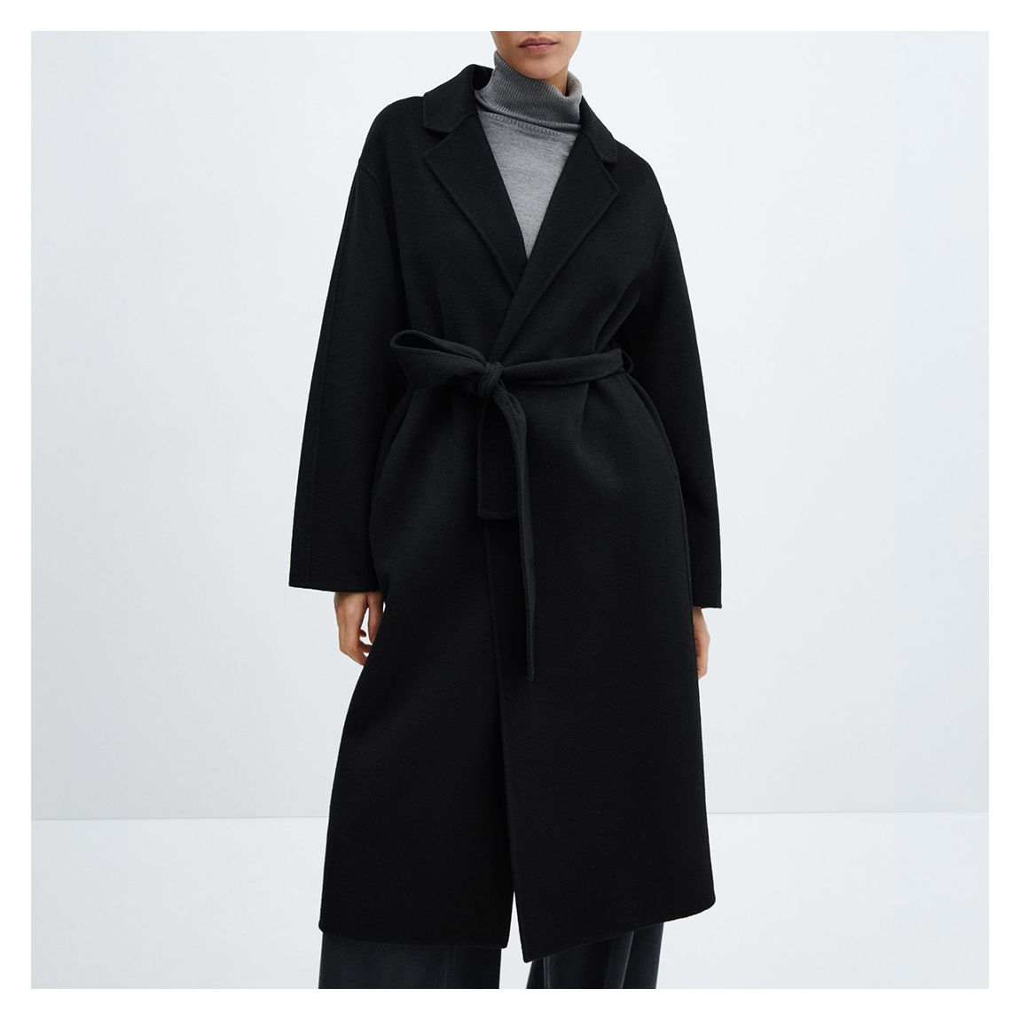 Black Wool Blend Belted Coat main product photo