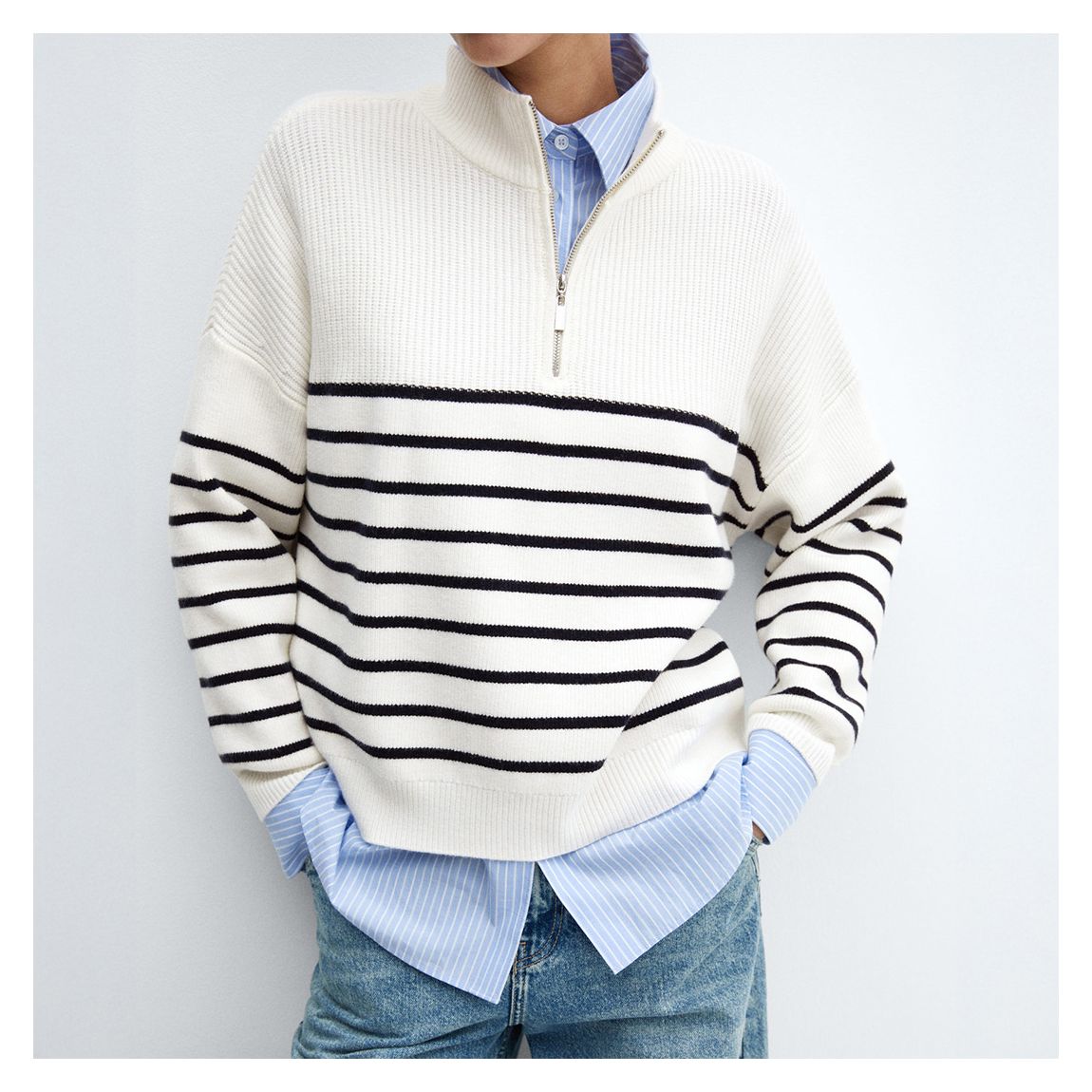 Ivory Striped Half Zip Jumper main product photo