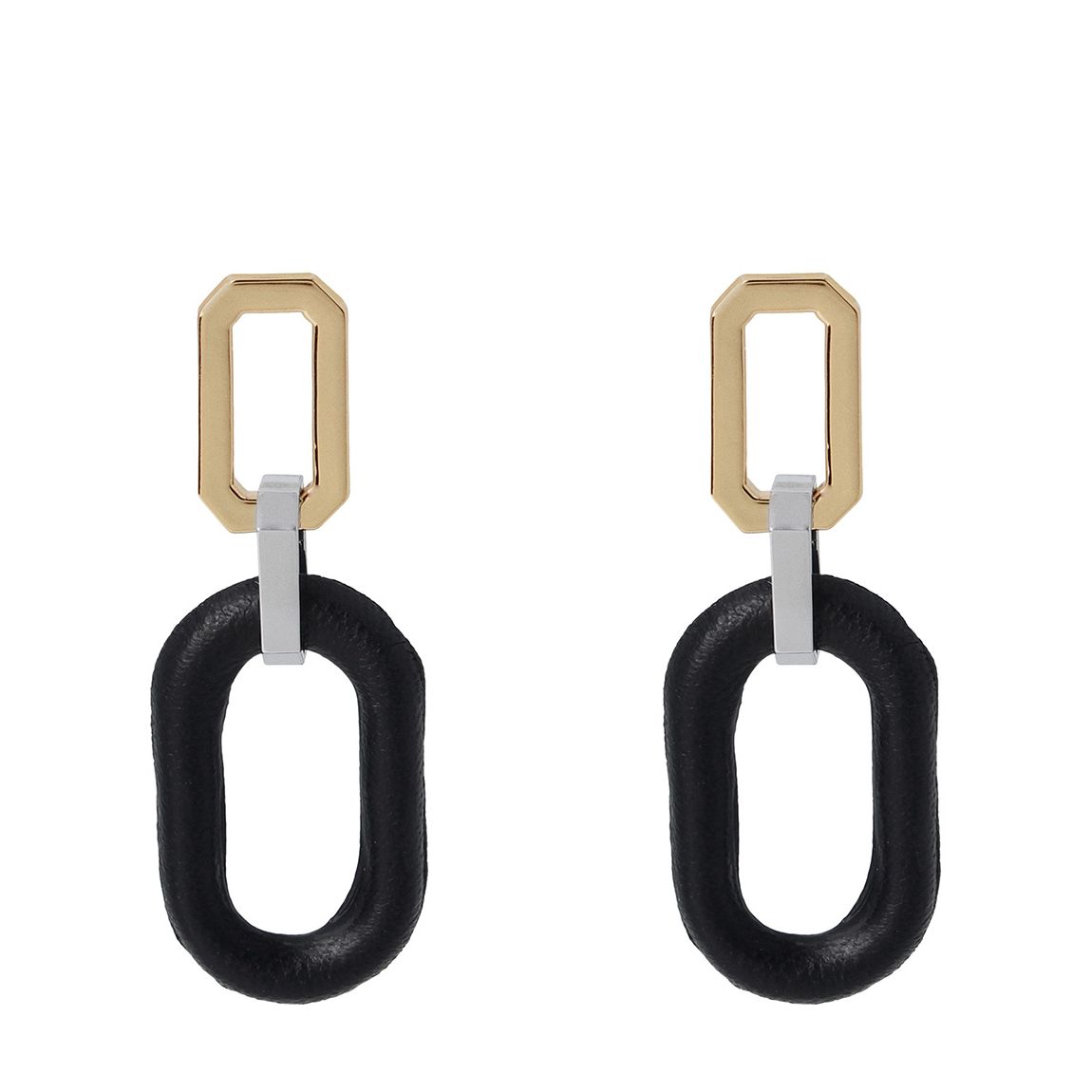 Black, Brass Chunky Leather Link Drop Earrings main product photo