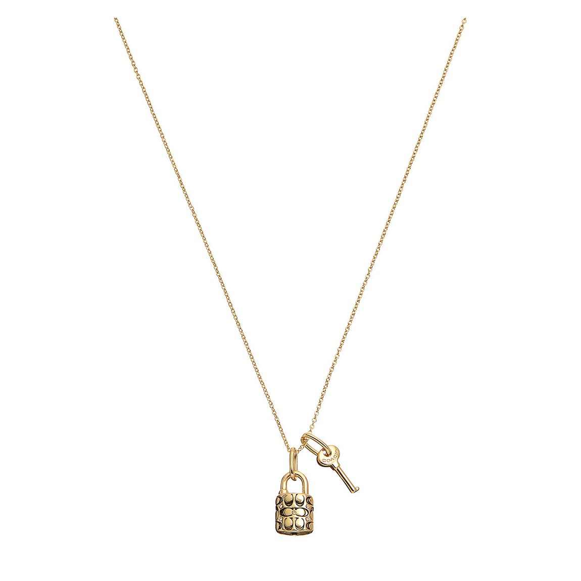 Shiny Gold Quilt C Padlock Key Pendant Necklace main product photo