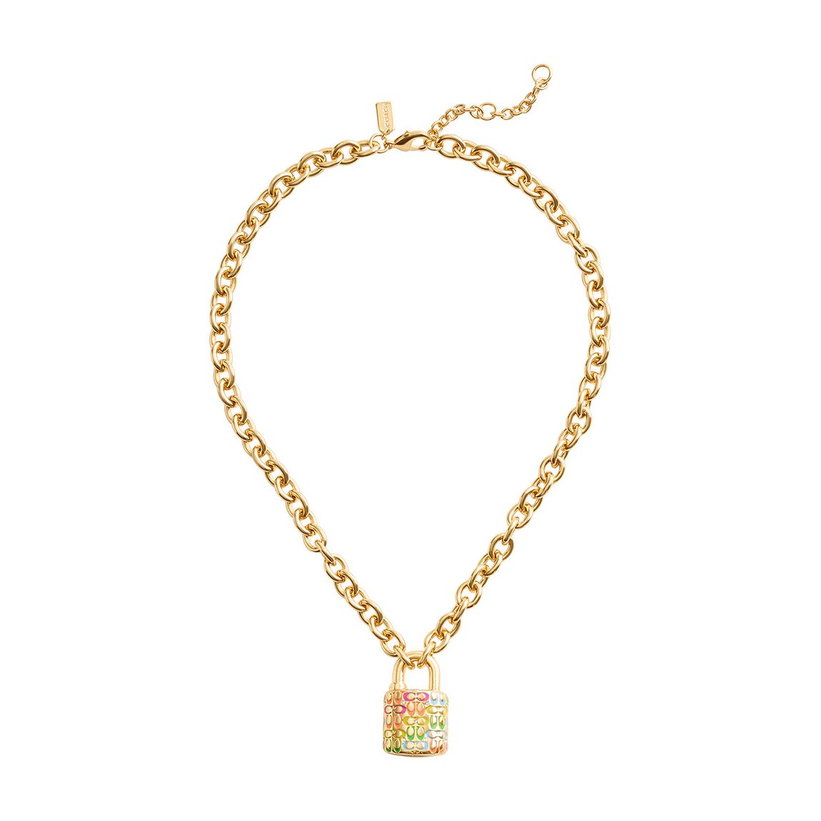 Rainbow Multi, Gold Chunky Padlock Short Pendant Necklace main product photo