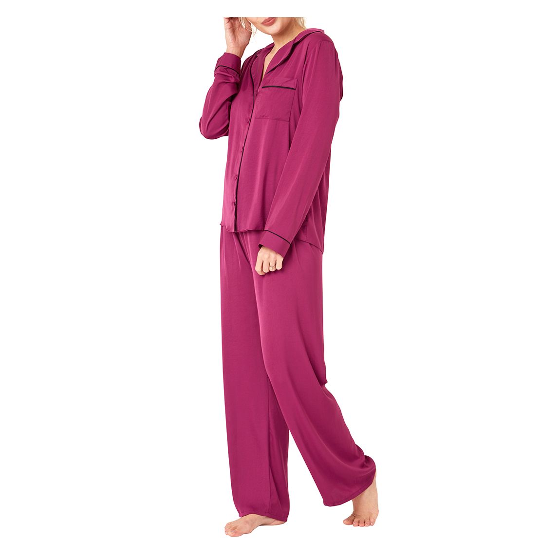 Magenta Plain Satin Pyjamas main product photo