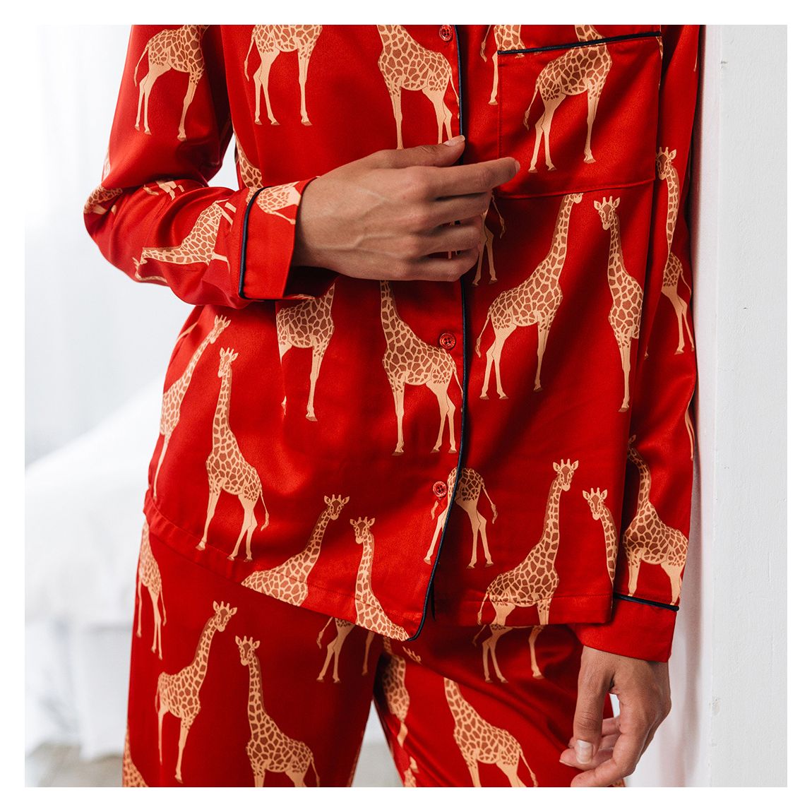 Red Satin Button Up Long Set main product photo