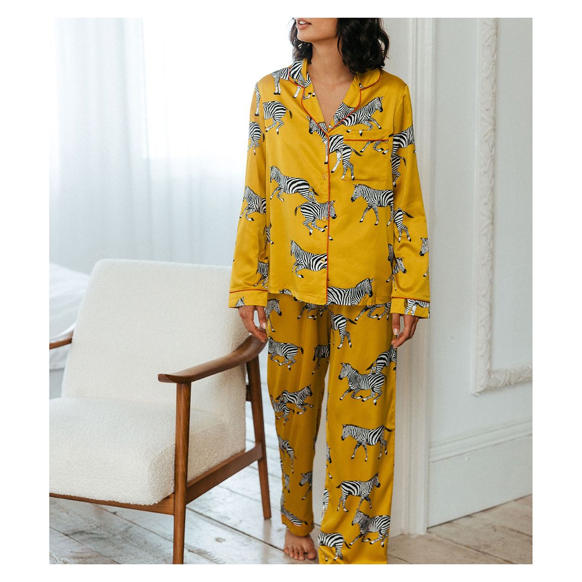 Yellow Satin Button Up Long Set main product photo