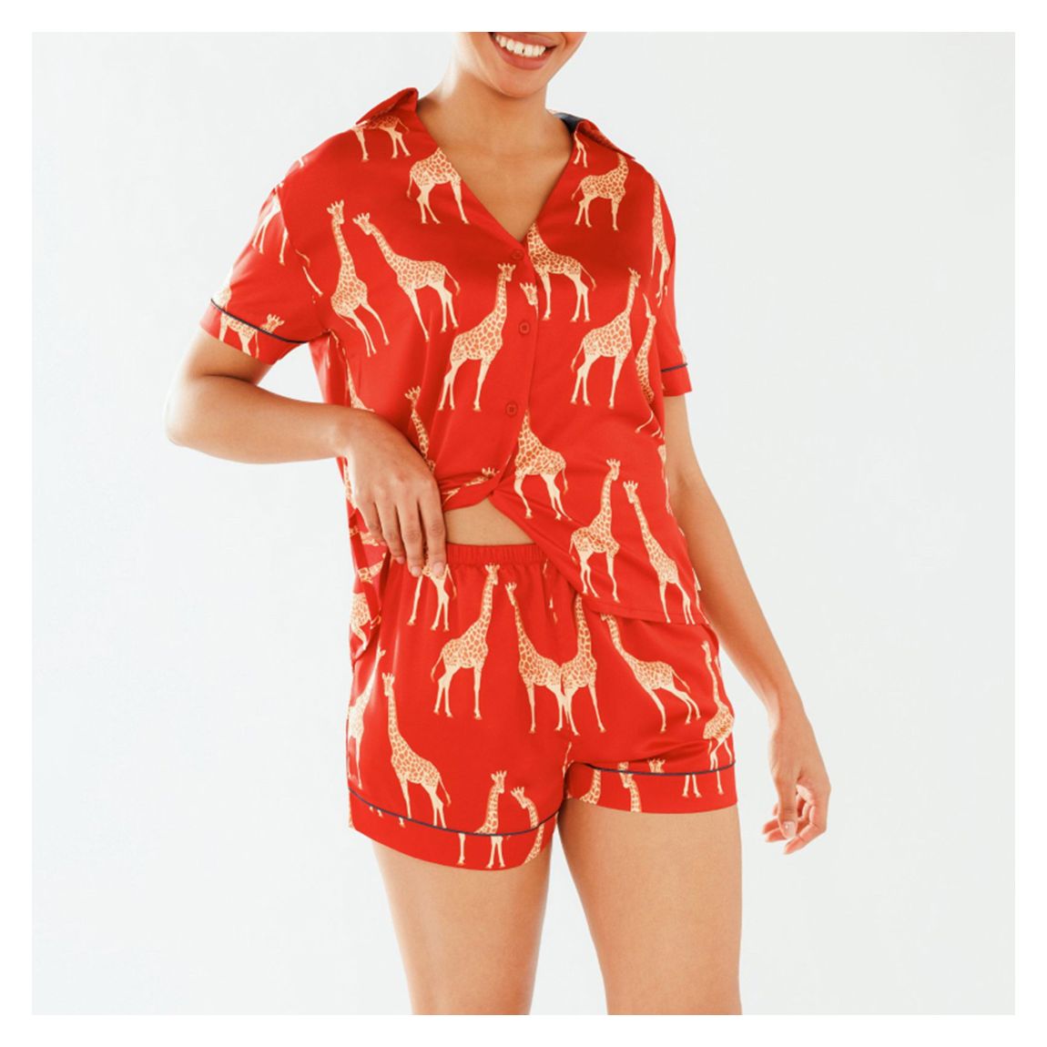 Red Giraffe Satin Short PJ Set main product photo