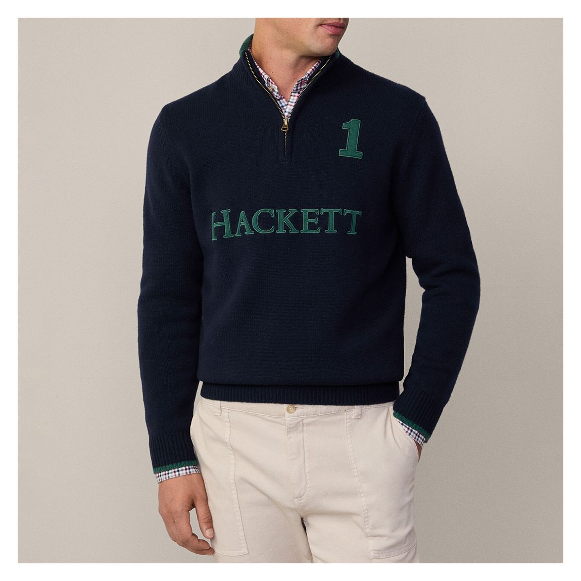 Navy Heritage Half Zip Merino Wool Jumper main product photo