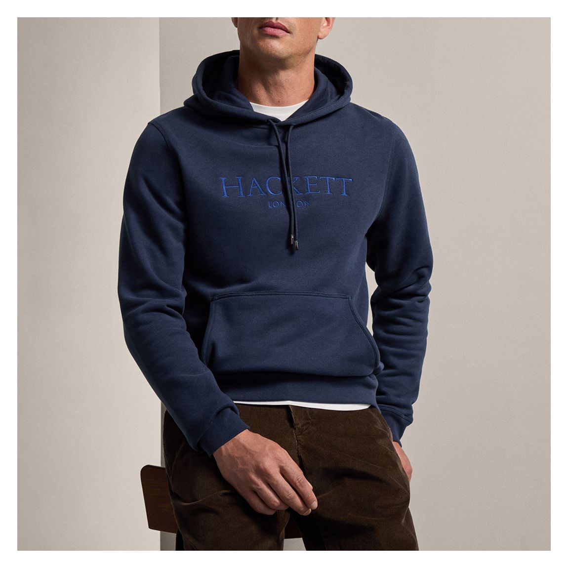Navy Embroidered Cotton Blend Hoodie main product photo