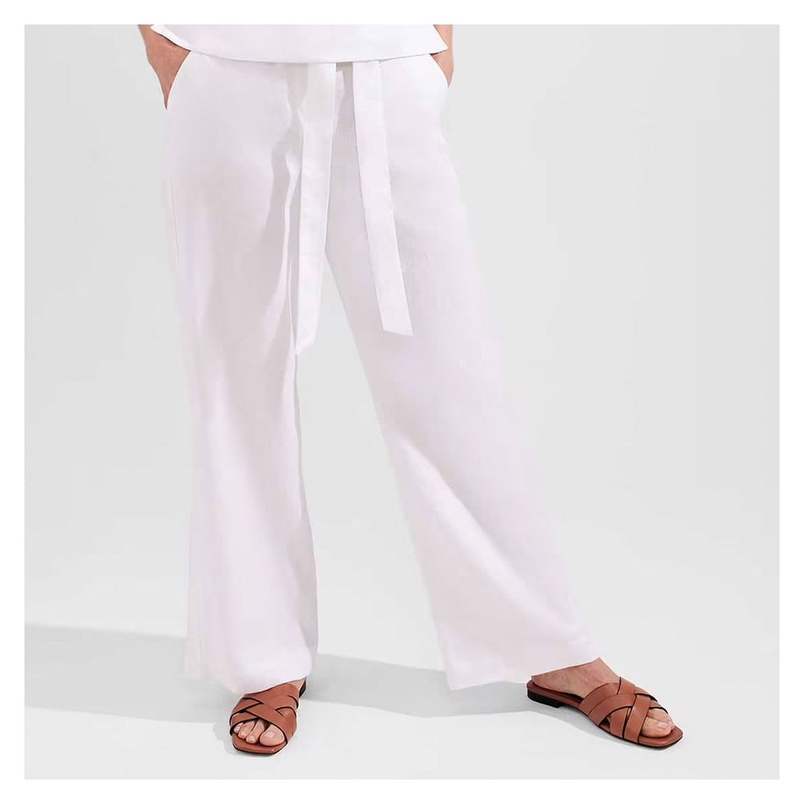 White Jacqui Linen Tie Trousers main product photo