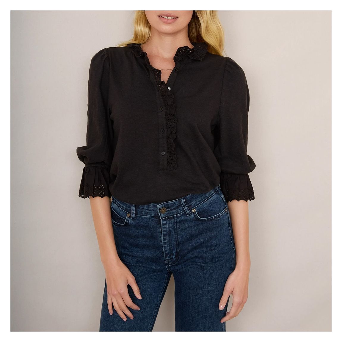 Black Annette Frill Jersey Top main product photo