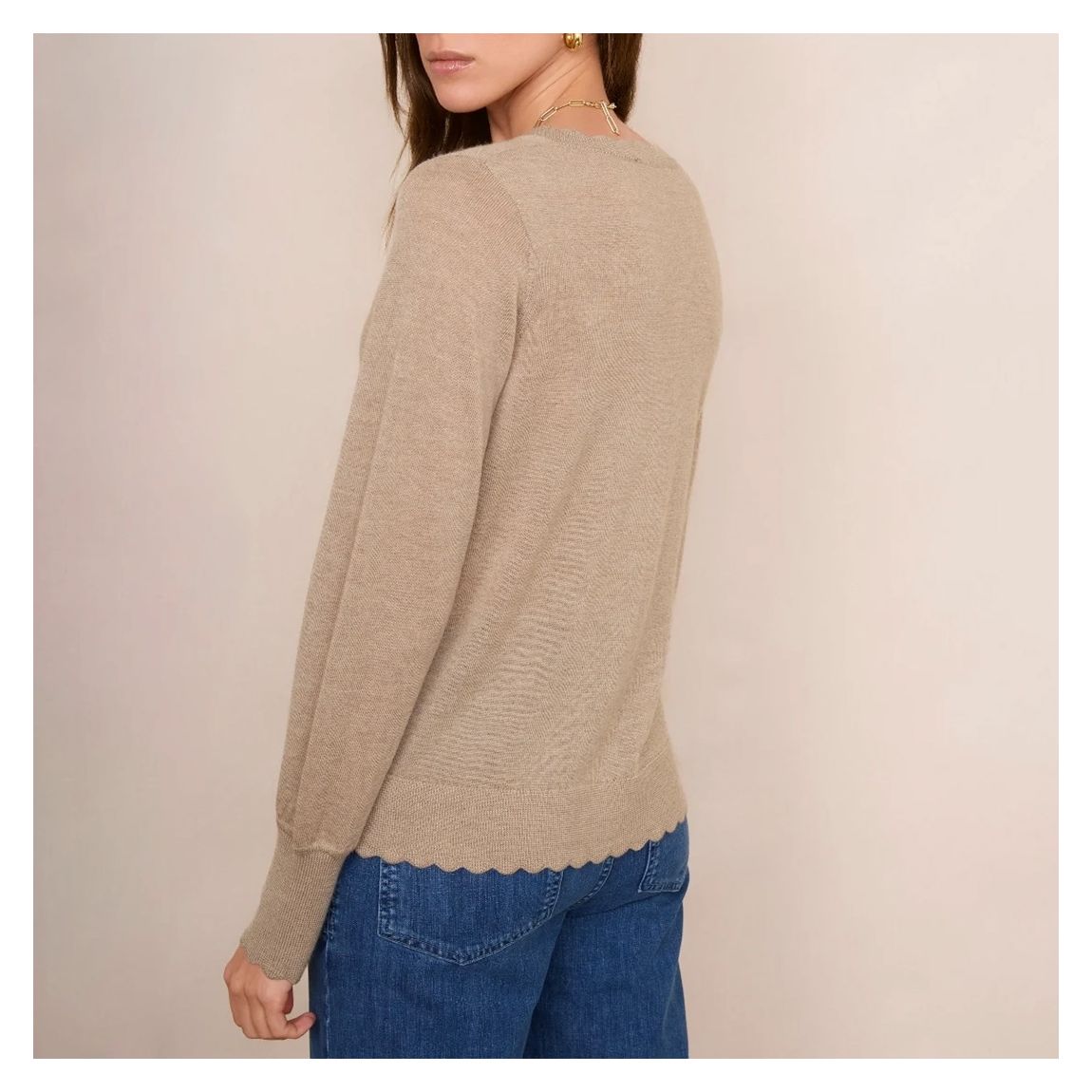 Beige Fleurine Scallop Wool Cardigan main product photo