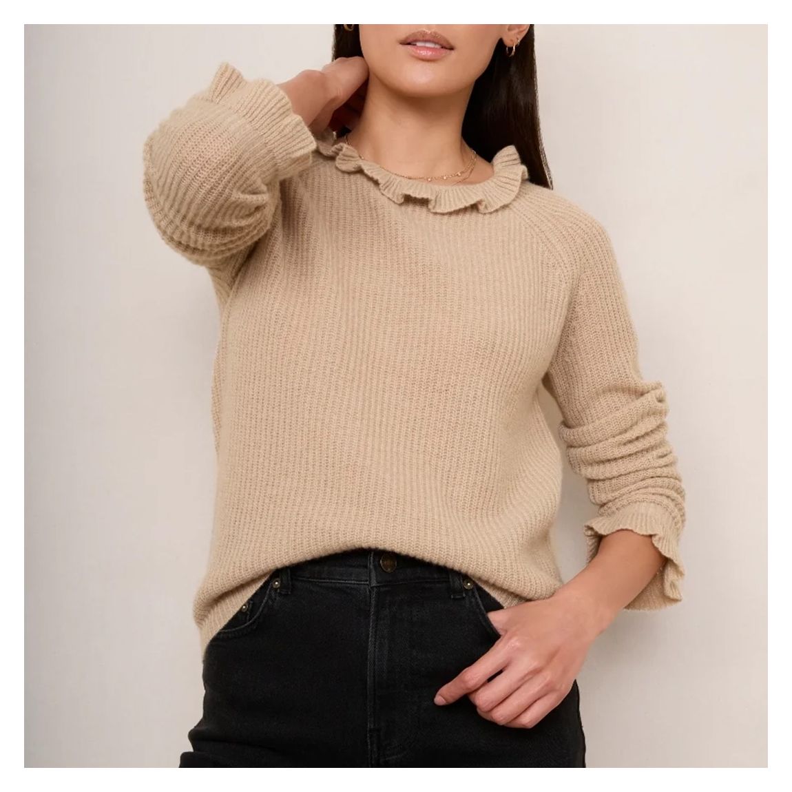 Beige Renee Cashmere Ruffle Jumper main product photo