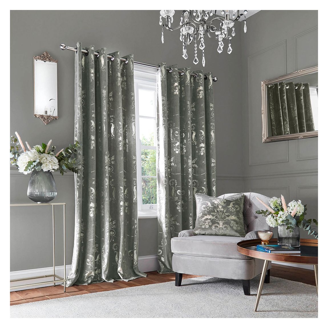 Josette Velvet Metallic Steel 88X90 Eyelet Curtain main product photo
