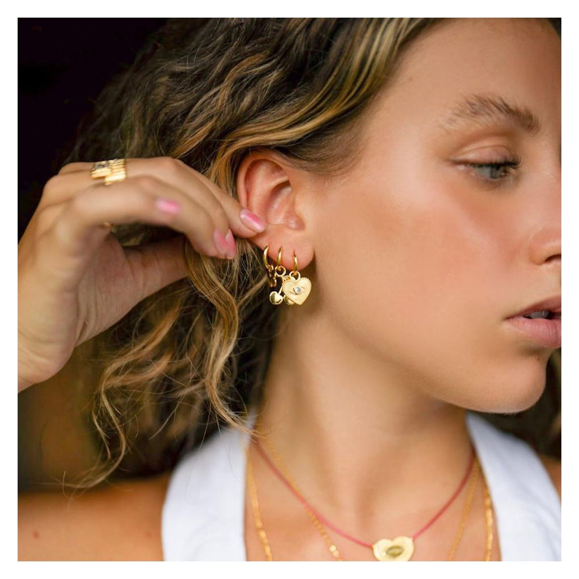 18K Gold Eye Love You Earrings main product photo