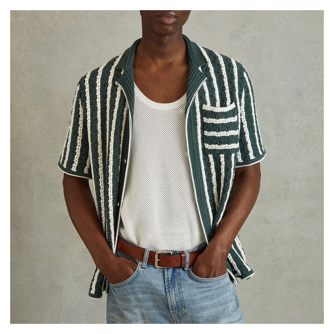 Green Spritz Striped Cotton Blend Shirt main product photo