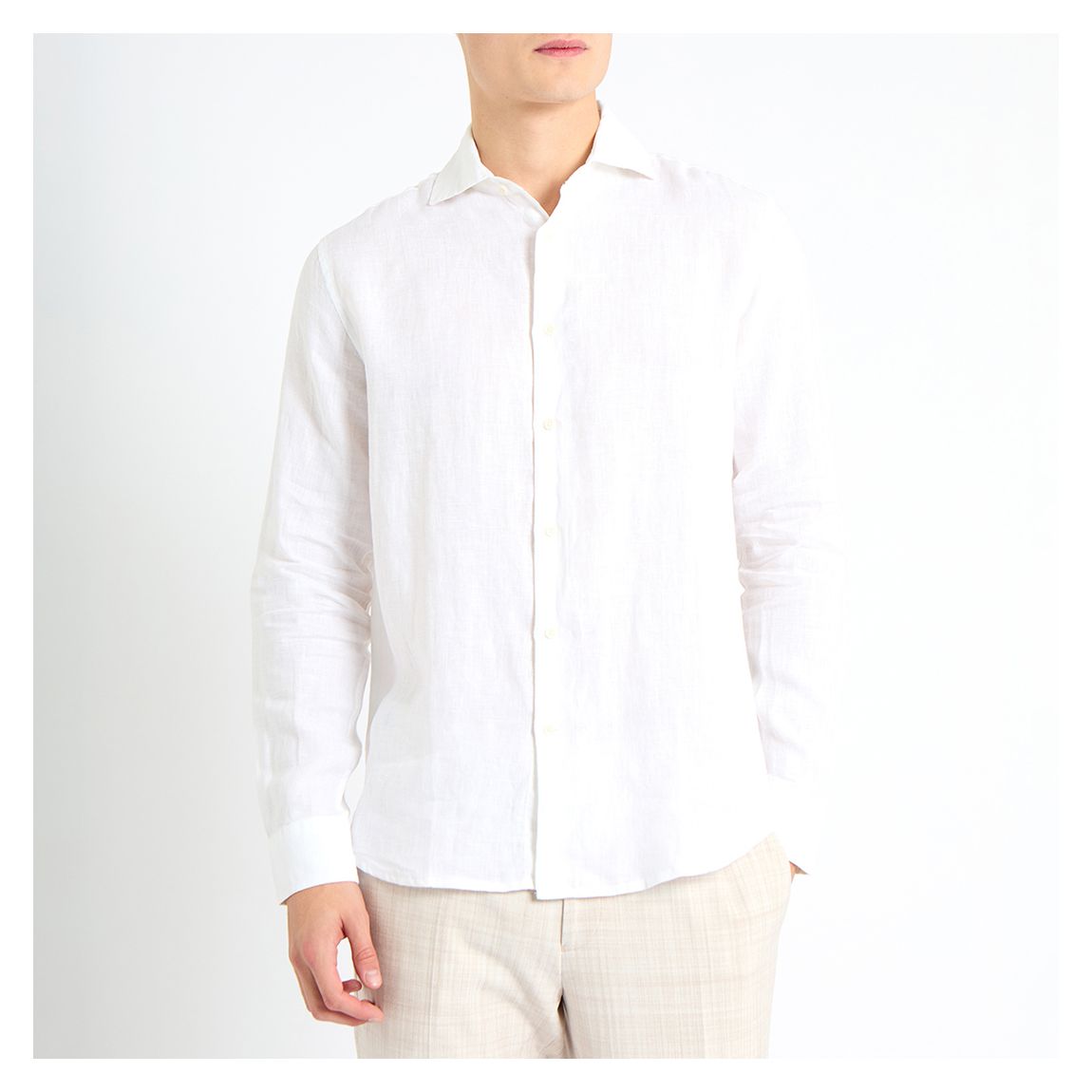 White Remi Long Sleeve Linen Shirt main product photo