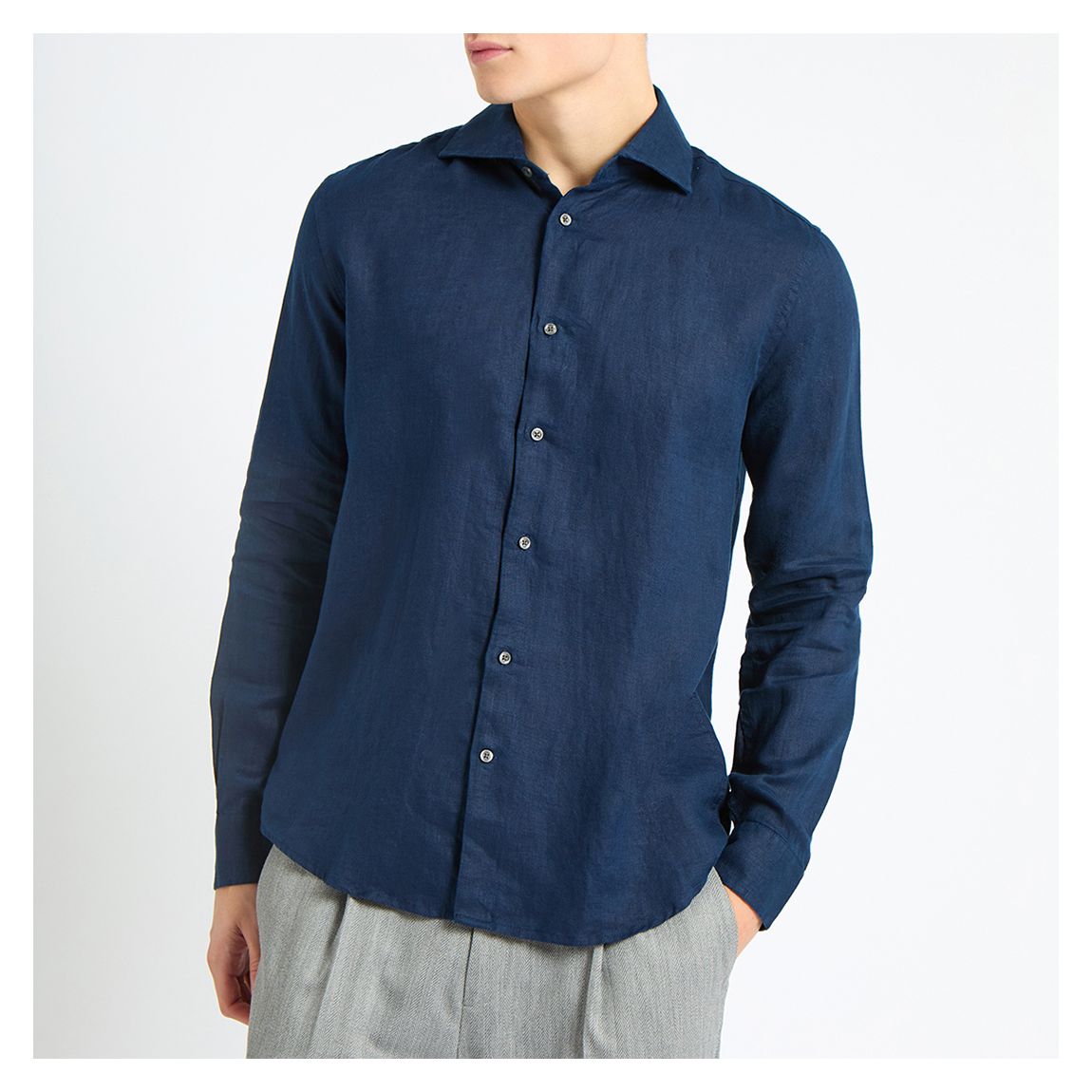 Navy Remi Long Sleeve Linen Shirt main product photo