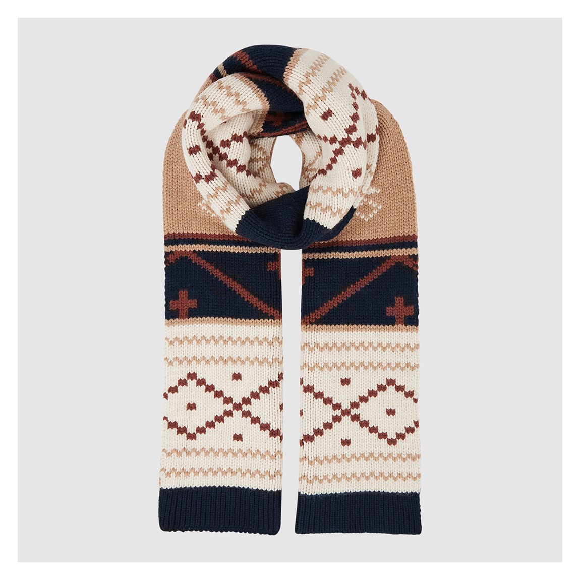 Navy Norbury Fairisle Wool Blend Scarf main product photo