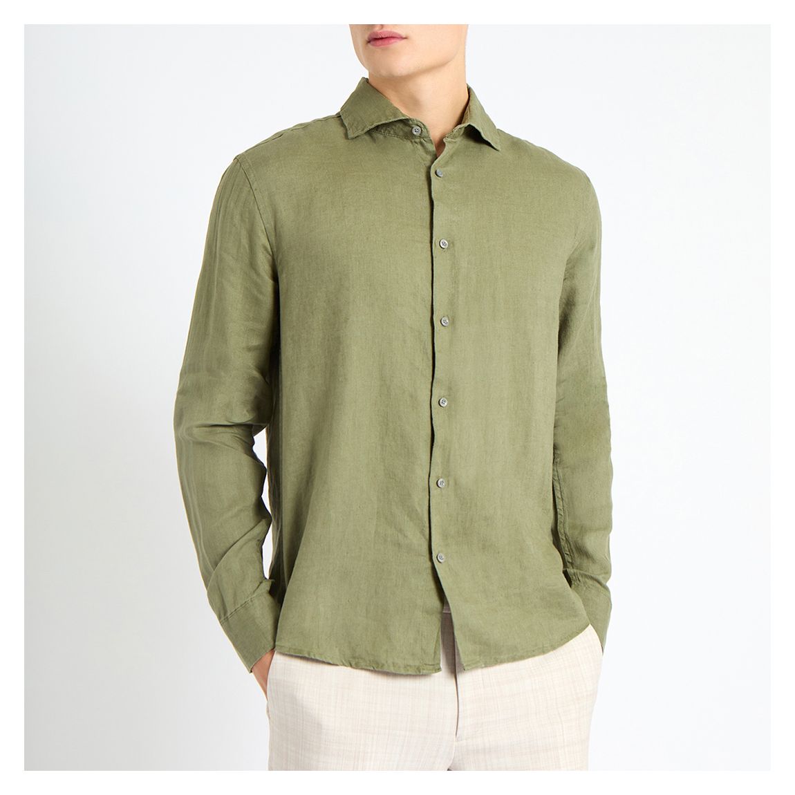 Khaki Remi Long Sleeve Linen Shirt main product photo