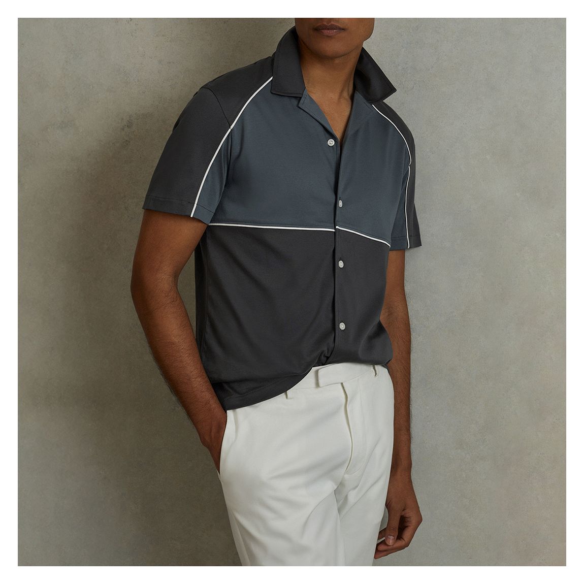 Blue Gino Colour Block Cotton Shirt main product photo