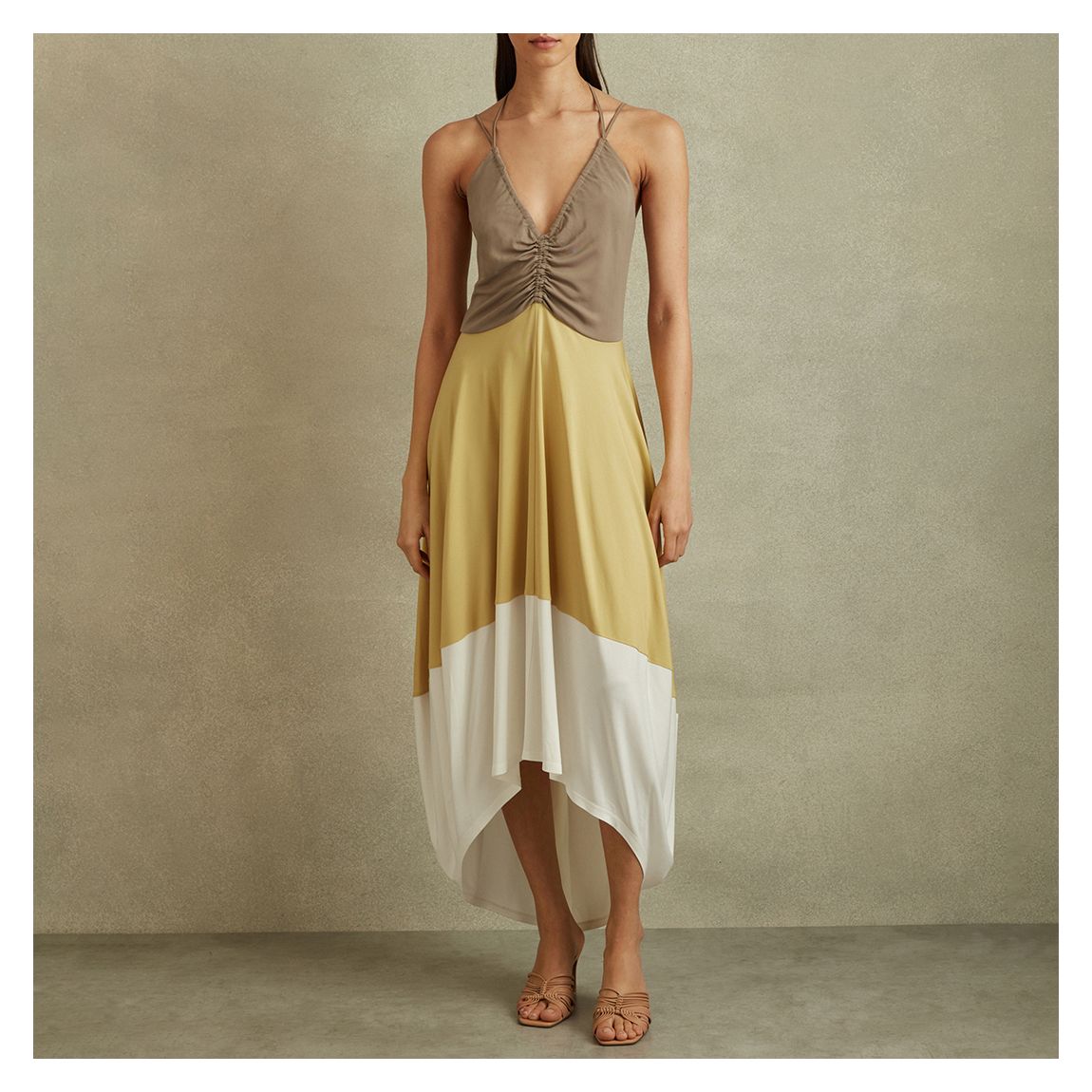 Neutral Trista Colour Block Midi Dress main product photo