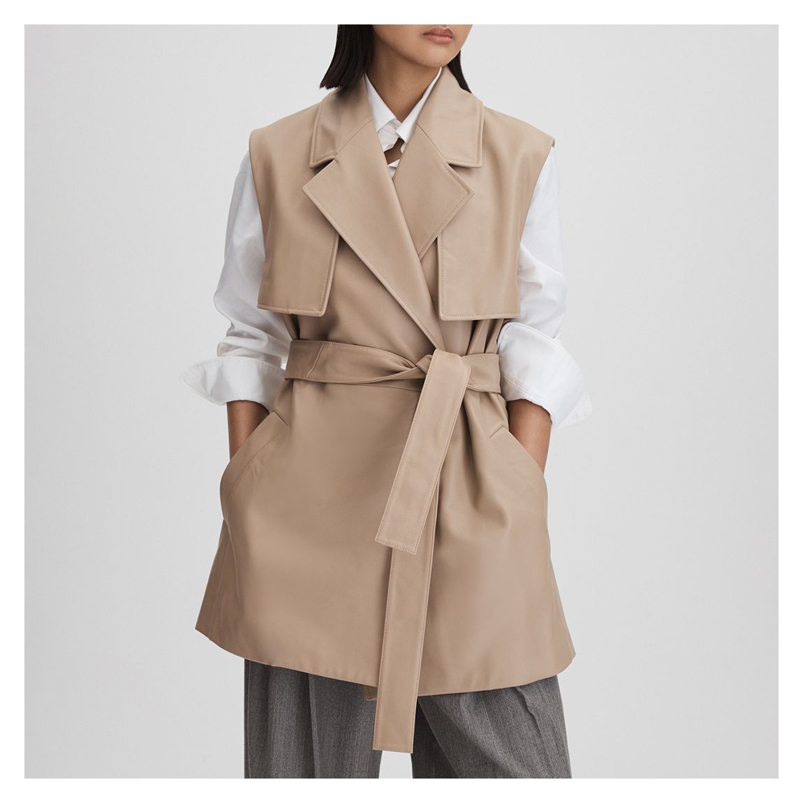 Sand Everley Leather Sleeveless Gilet main product photo